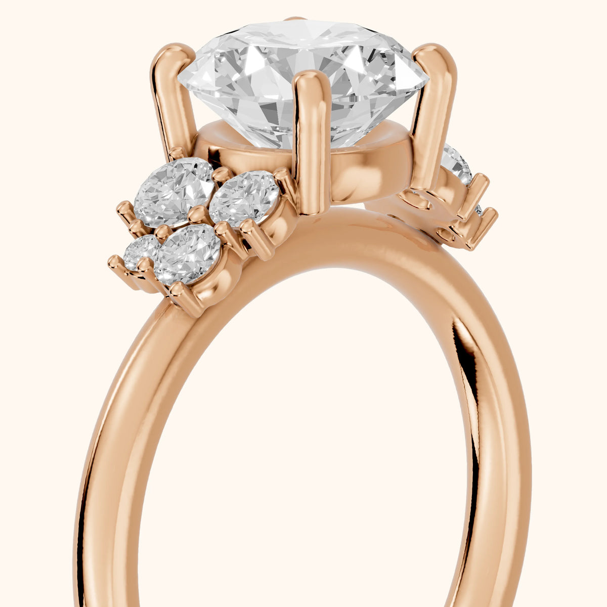Hannah Cluster Round Diamond Engagement Ring in Rose Gold - slant-view.webp