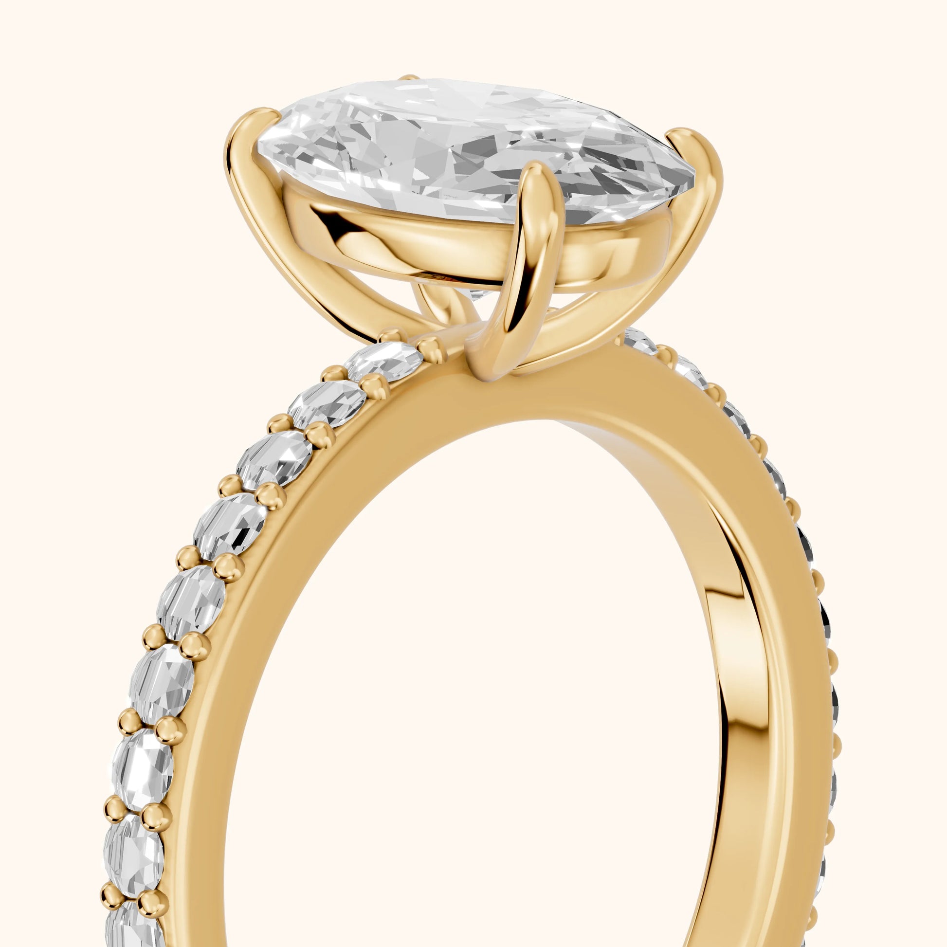 Aisha Pavé Solitaire Oval Diamond Engagement Ring in Yellow Gold - slant-view.webp