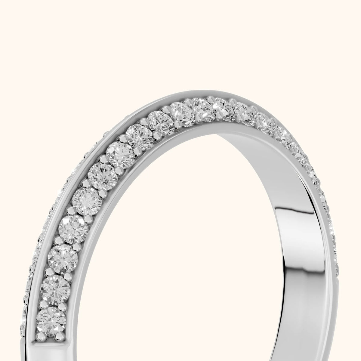 Divya Ridged Dome Round Diamond Half Eternity Band in Platinum - slant-view