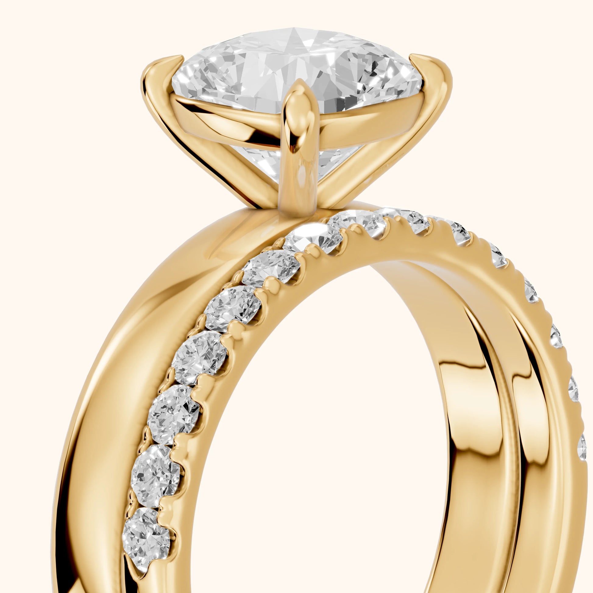 Veda Split Shank Pavé Cushion Diamond Engagement Ring in Yellow Gold - slant-view.webp