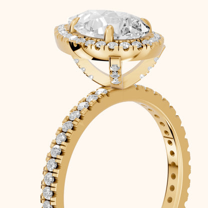 Rosemary Halo Pavé Pear Diamond Engagement Ring in Yellow Gold - slant-view.webp