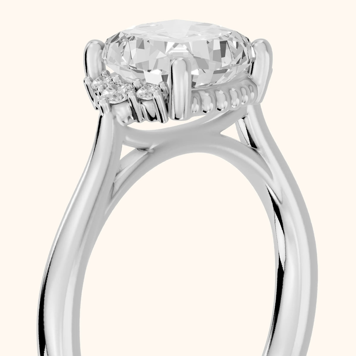 Paola Milgrain Pavé Cushion Diamond Engagement Ring in Silver - slant-view.webp