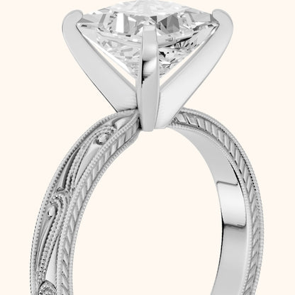 Abbie Engraved Solitaire Princess Diamond Engagement Ring in Silver - slant-view.webp