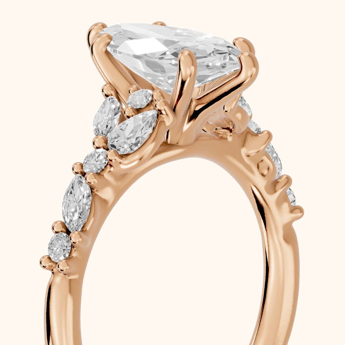 Mesa Vine Cluster Marquise Diamond Engagement Ring in Rose Gold - slant-view.webp