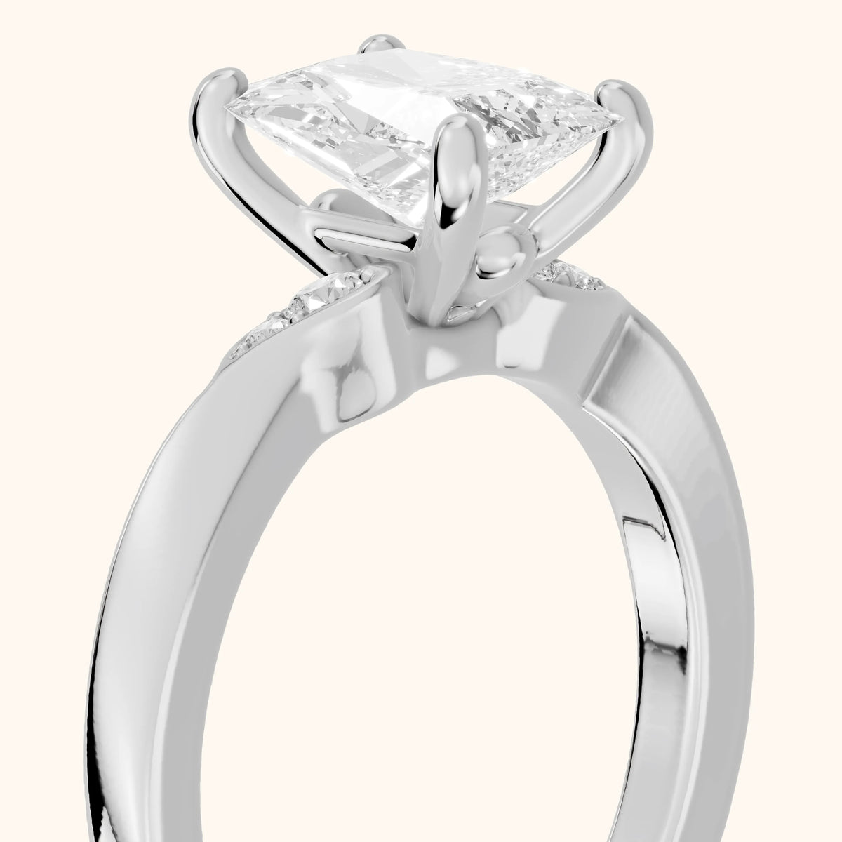 Annabelle Leaf Pavé Radiant Diamond Engagement Ring in Silver - slant-view.webp