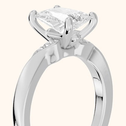 Annabelle Leaf Pavé Radiant Diamond Engagement Ring in Silver - slant-view.webp