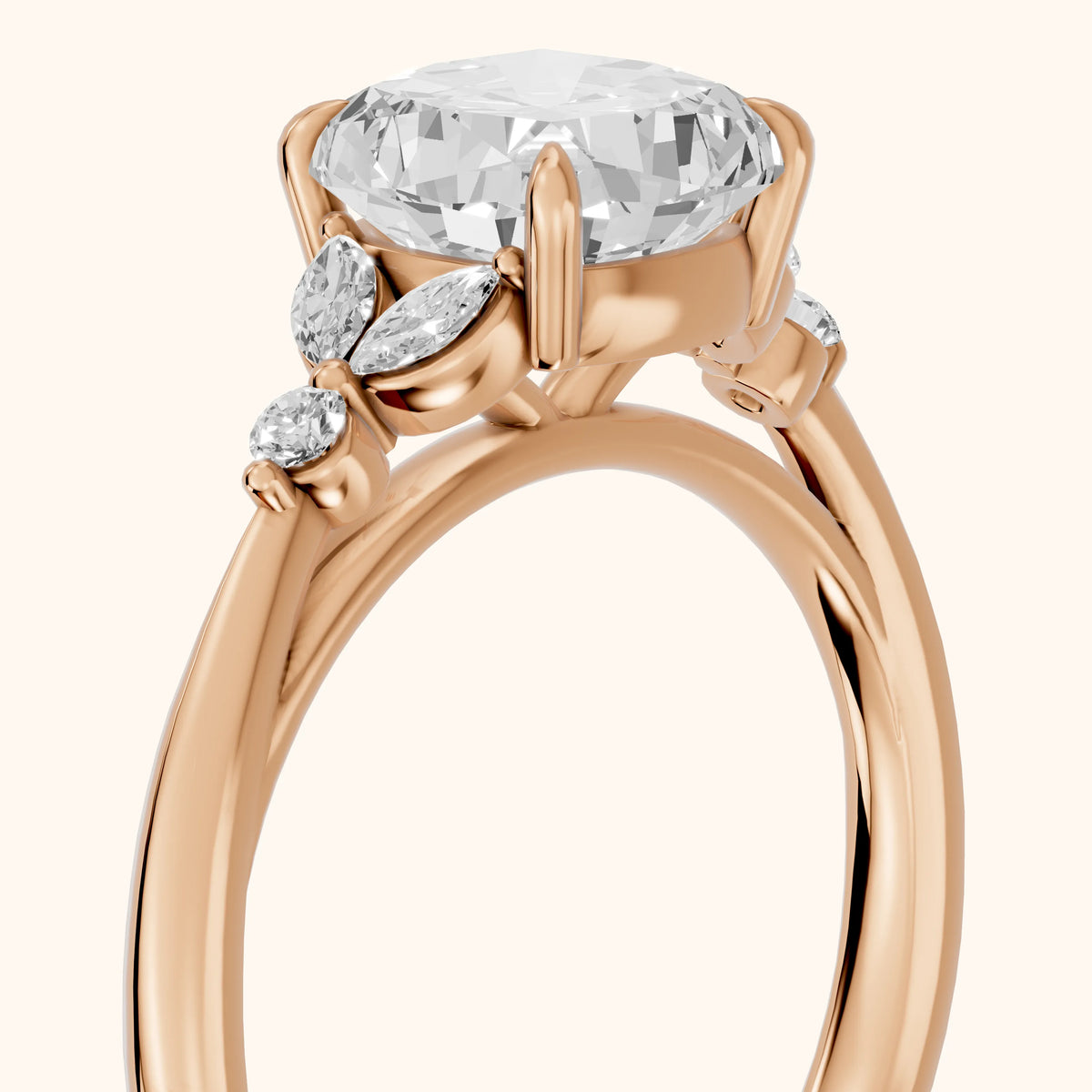 Eve Leaf Cluster Cushion Diamond Engagement Ring in Rose Gold - slant-view.webp