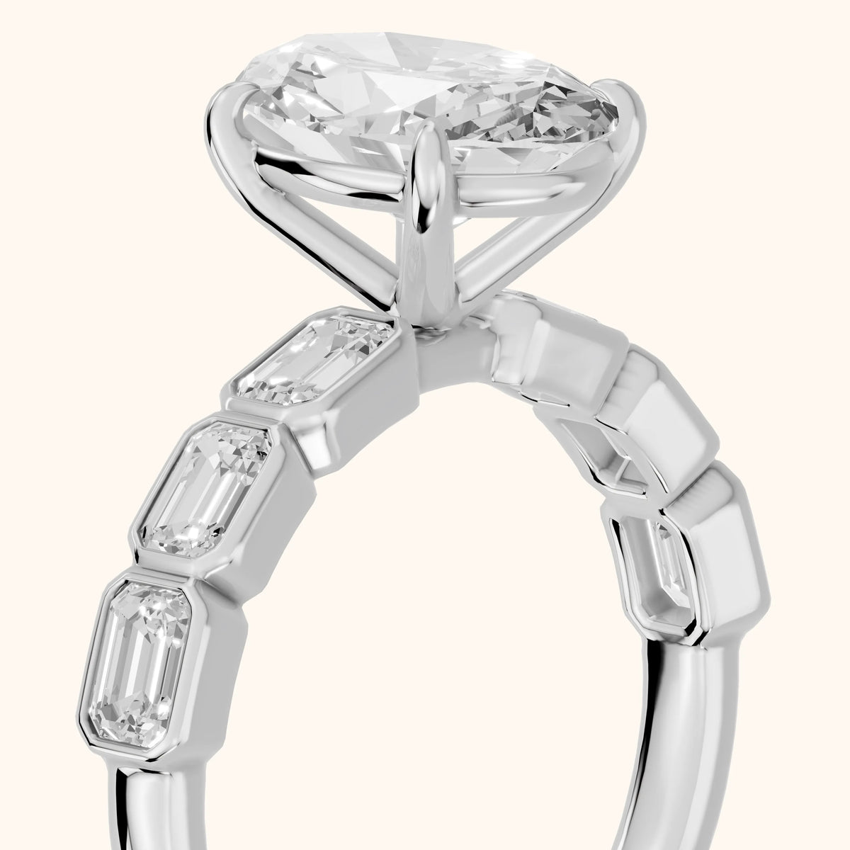 Carol Half Bezel Oval Diamond Engagement Ring in White Gold - slant-view.webp