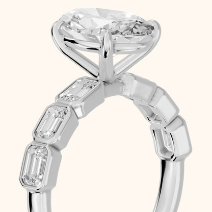 Carol Half Bezel Oval Diamond Engagement Ring in White Gold - slant-view.webp