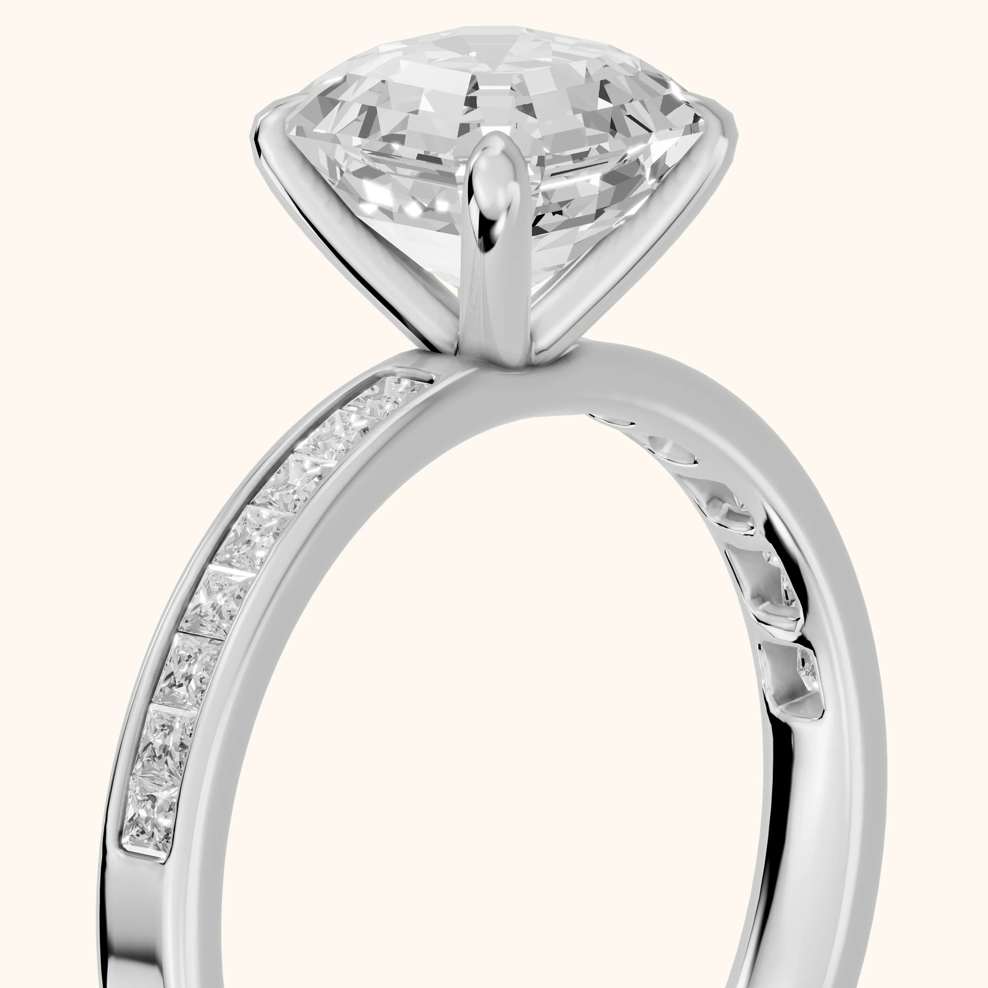 Maren Sidestone Channel Set Asscher Diamond Engagement Ring in White Gold - slant-view.webp