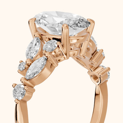 Kelsey Leaf Cluster Oval Diamond Engagement Ring in Rose Gold - slant-view.webp