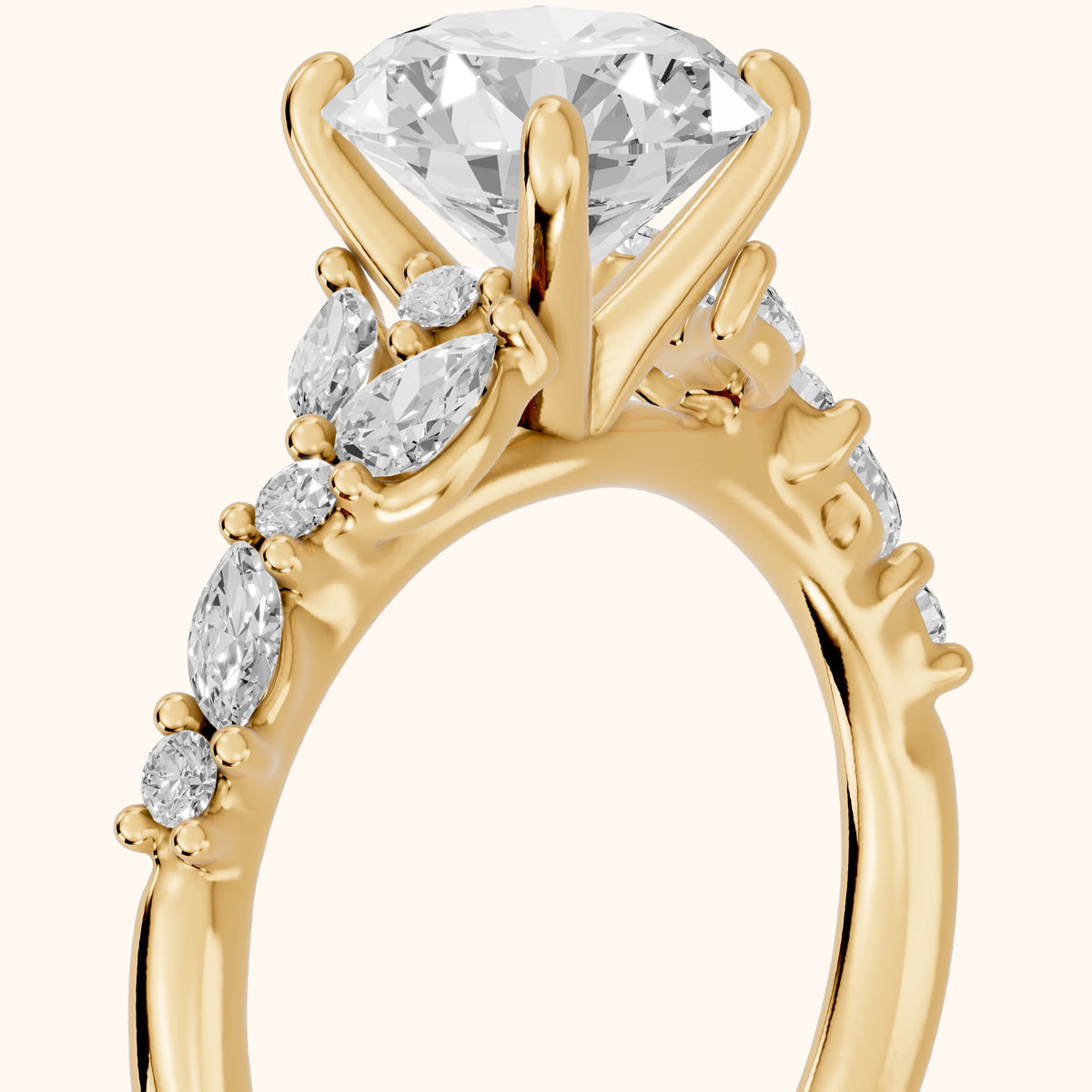 Mesa Vine Cluster Round Diamond Engagement Ring in Yellow Gold - slant-view.webp