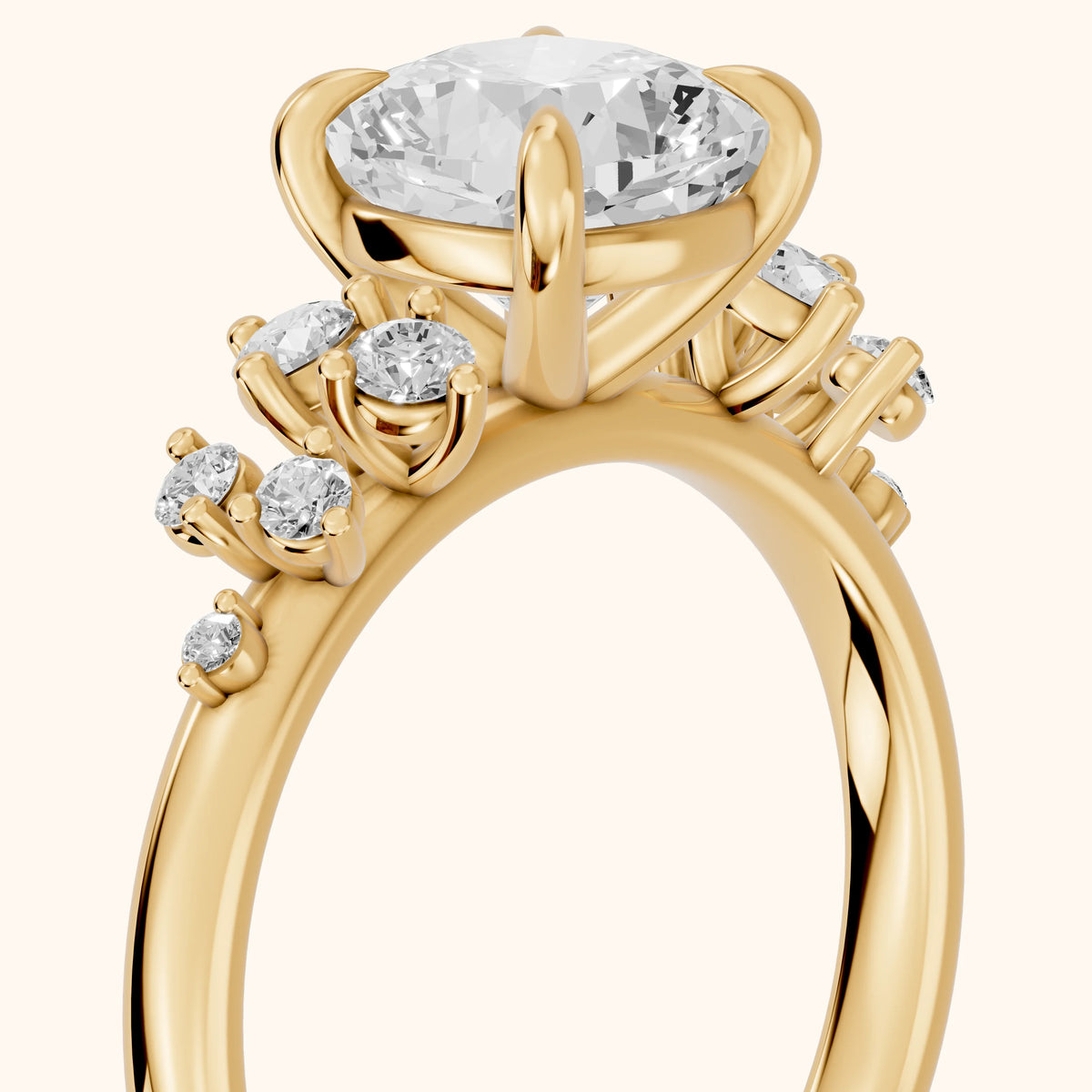 Mirabelle Cluster Cushion Diamond Engagement Ring in Yellow Gold - slant-view.webp