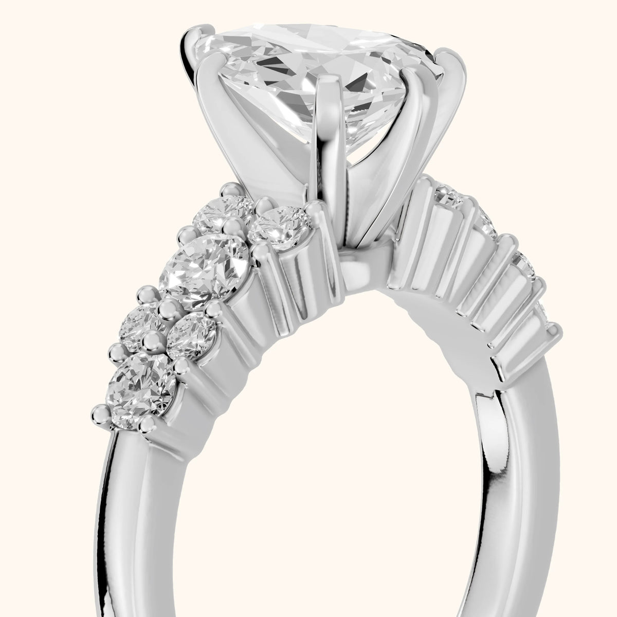 Roxana Graduated Cluster Pear Diamond Engagement Ring in Platinum - slant-view.webp