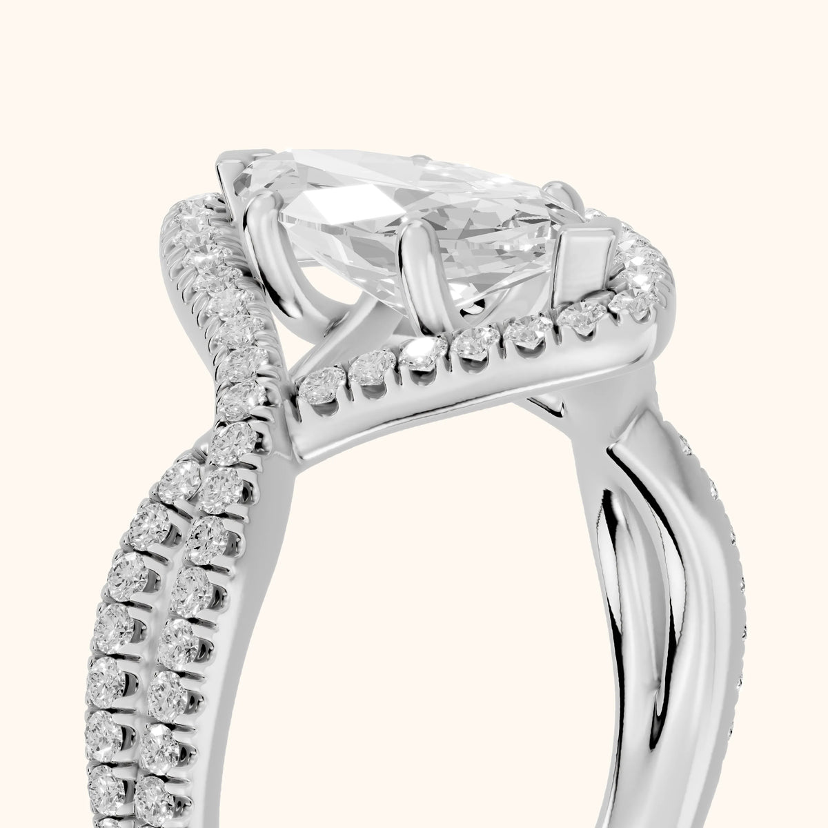 Selma Twist Halo Marquise Diamond Engagement Ring in Platinum - slant-view.webp