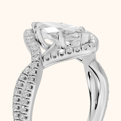 Selma Twist Halo Marquise Diamond Engagement Ring in Platinum - slant-view.webp