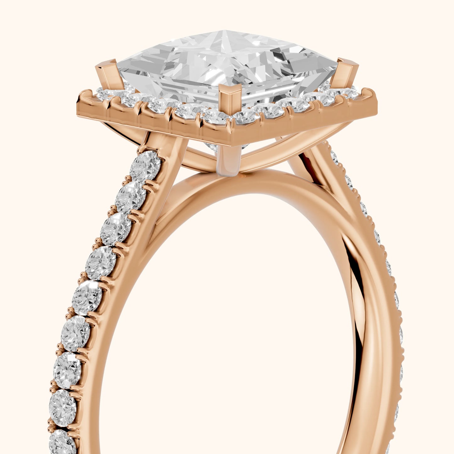 Willa Halo Micropavé Princess Diamond Engagement Ring in Rose Gold - slant-view.webp
