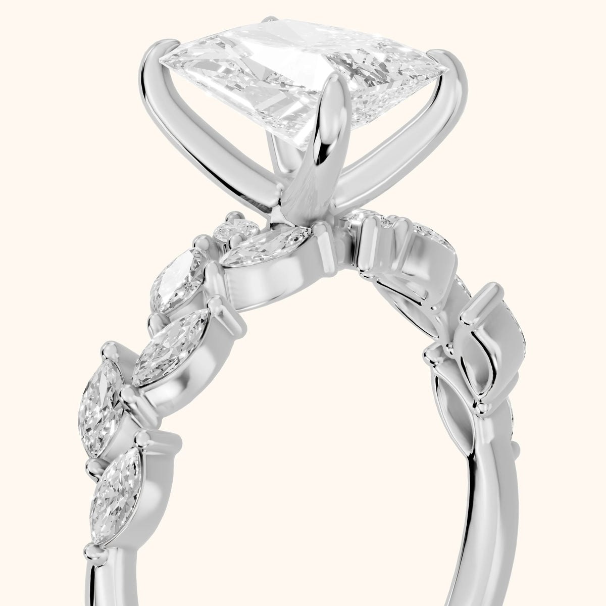 Mirella Laurel Radiant Diamond Engagement Ring in Silver - slant-view.webp