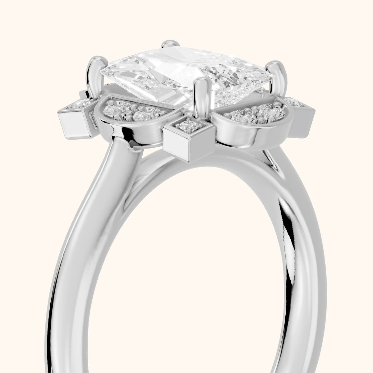 Serafina Vintage Halo Radiant Diamond Engagement Ring in White Gold - slant-view.webp