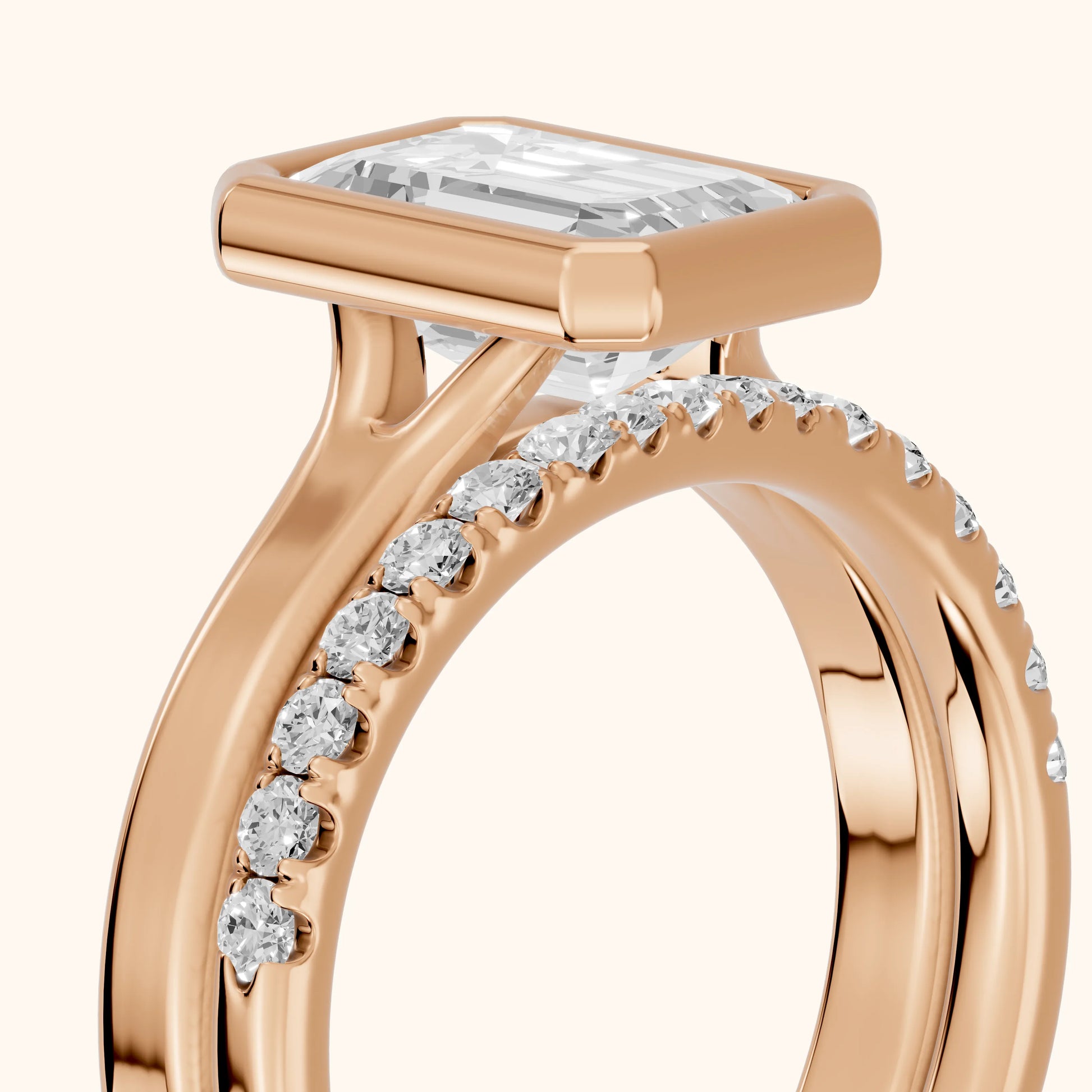 Ayla Bezel Bypass Emerald Diamond Ring in Rose Gold - slant-view.webp