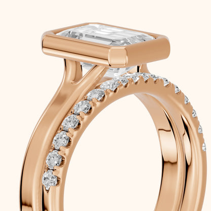 Ayla Bezel Bypass Emerald Diamond Ring in Rose Gold - slant-view.webp