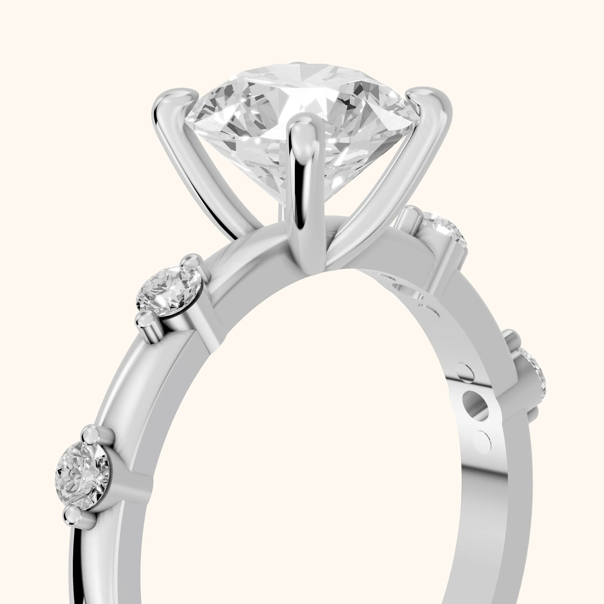 Elena Radiance Solitaire Round Diamond Engagement Ring in Silver - slant-view.webp