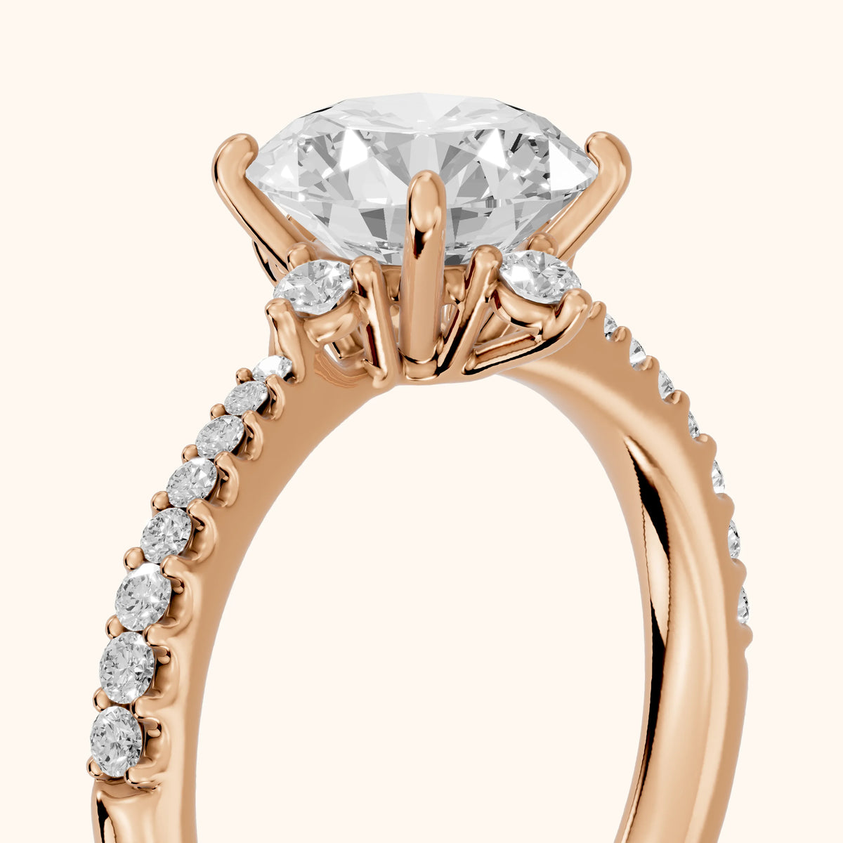 Jocelyn Crown Pavé Round Diamond Engagement Ring in Rose Gold - slant-view.webp