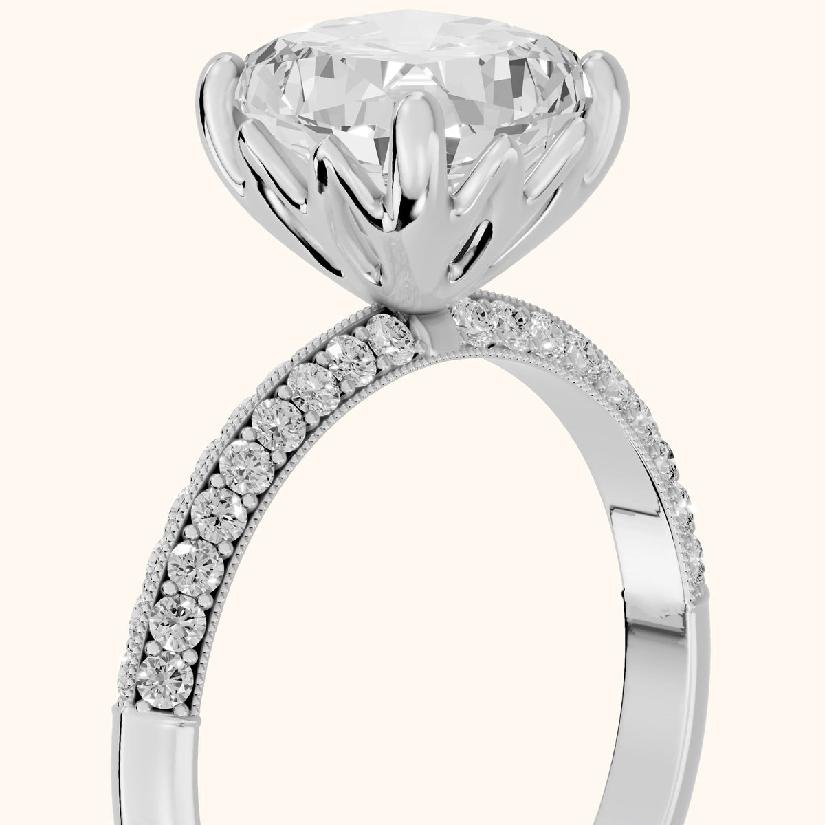 Jasmine Knife Edge Pavé Cushion Diamond Engagement Ring in Silver - slant-view.webp