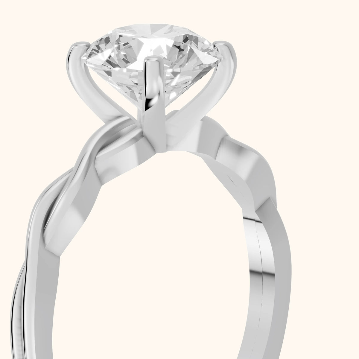 Iris Twist Round Diamond Engagement Ring in Silver - slant-view.webp