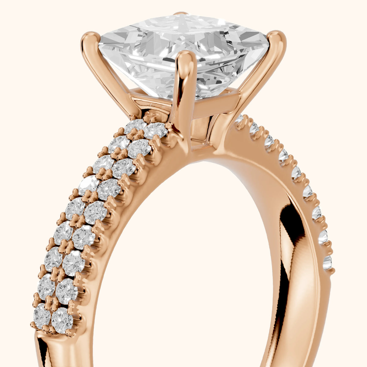 Allison Wide Band Pavé Princess Diamond Engagement Ring in Rose Gold - slant-view.webp