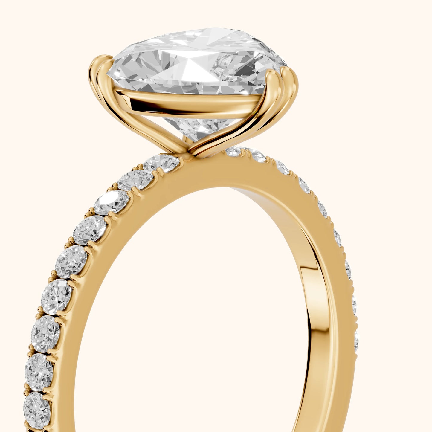 Novara Solitaire Pavé Heart Diamond Ring in Yellow Gold - slant-view.webp