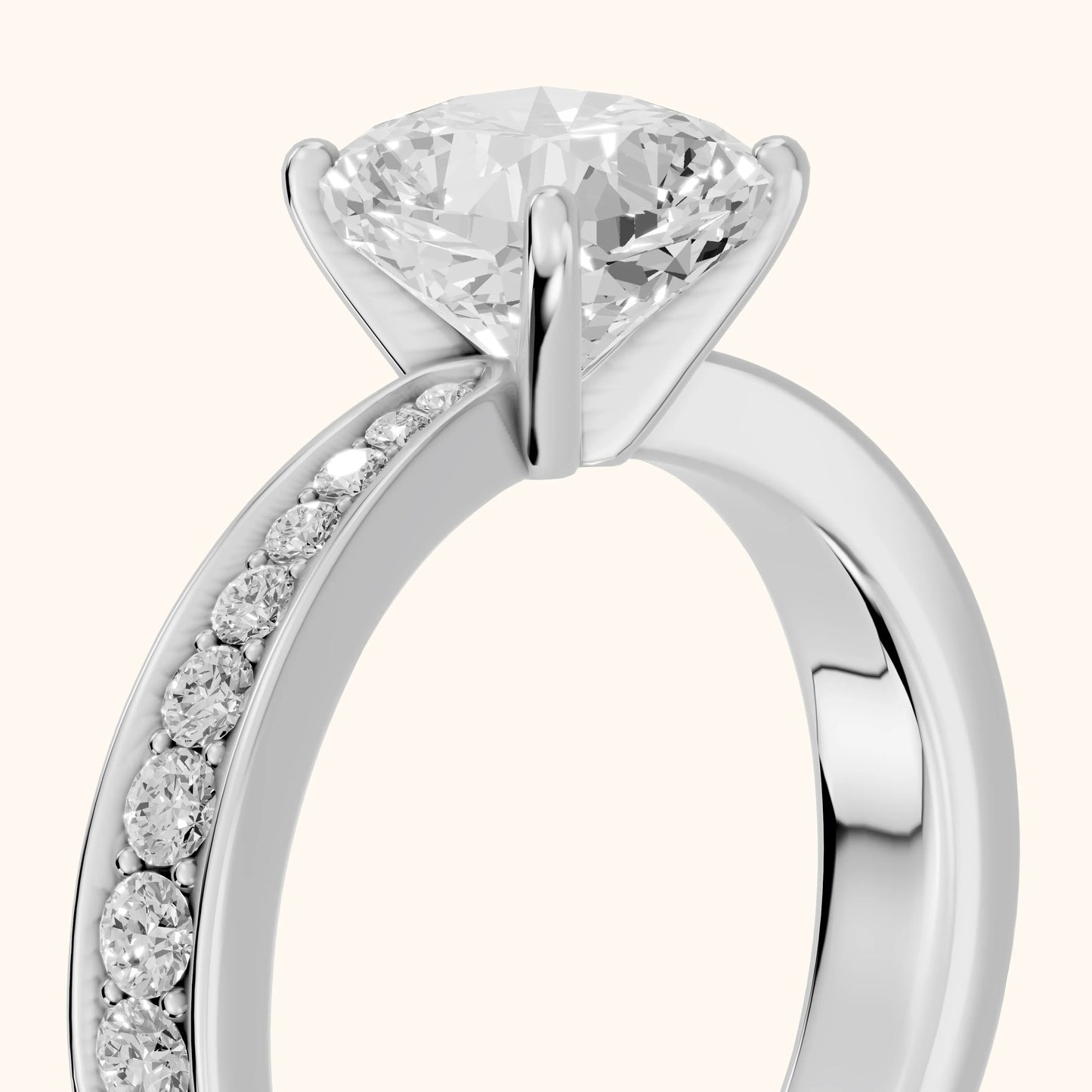 Rhea Sidestone Pavé Cushion Diamond Engagement Ring in Silver - slant-view.webp