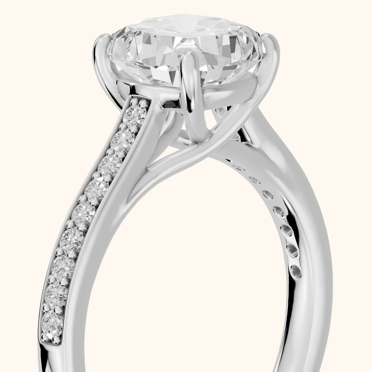 Nancy Trellis Pavé Cushion Diamond Engagement Ring in Silver - slant-view.webp