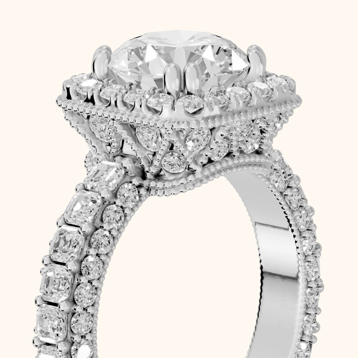 Marfa Milgrain Halo Round Diamond Engagement Ring in Silver - slant-view.webp