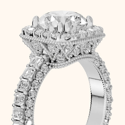 Marfa Milgrain Halo Round Diamond Engagement Ring in Silver - slant-view.webp