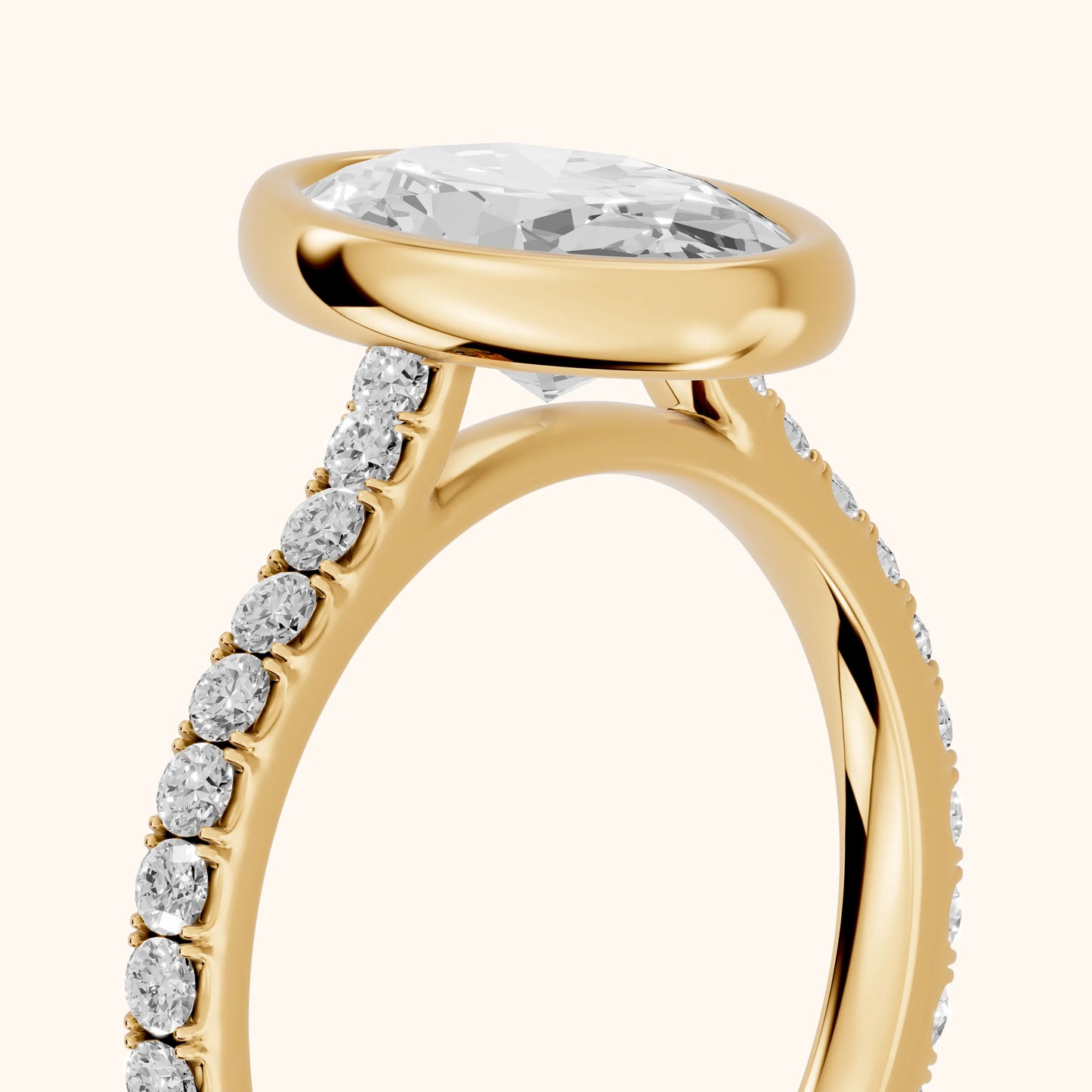 Cora Bezel Pavé Oval Diamond Ring in Yellow Gold - slant-view.webp