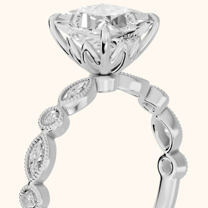 Lena Milgrain Leaf Princess Diamond Engagement Ring in Platinum - slant-view.webp