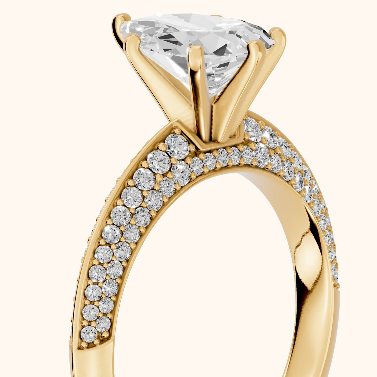 Lorna Knife Edge Pavé Pear Diamond Engagement Ring in Yellow Gold - slant-view.webp