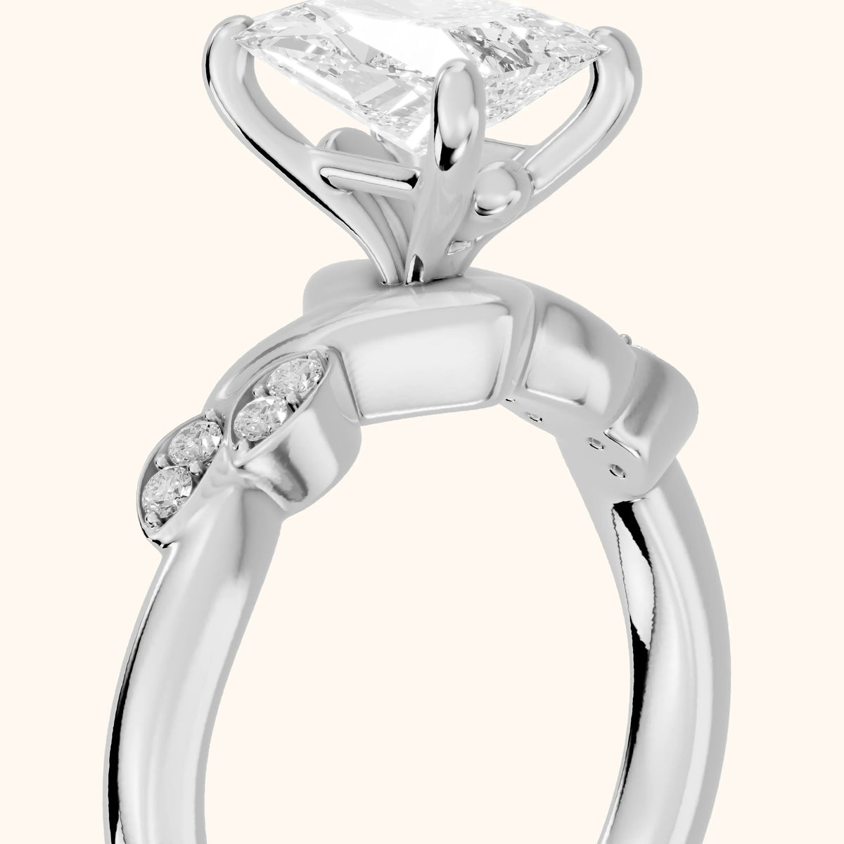 Robin Leaf Twist Radiant Diamond Engagement Ring in White Gold - slant-view.webp