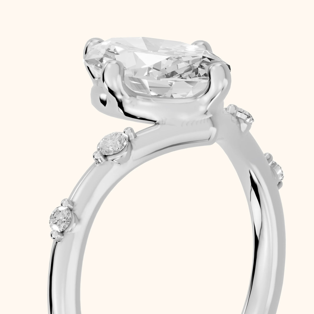 Klara Chevron Oval Diamond Engagement Ring in Silver - slant-view.webp