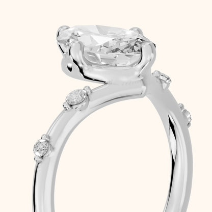 Klara Chevron Oval Diamond Engagement Ring in Silver - slant-view.webp
