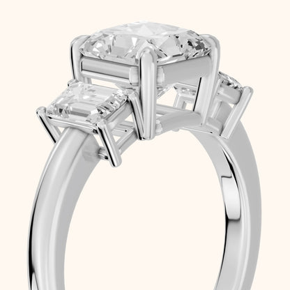 Zoe Three-Stone Radiant Diamond Ring in Platinum - slant-view.webp