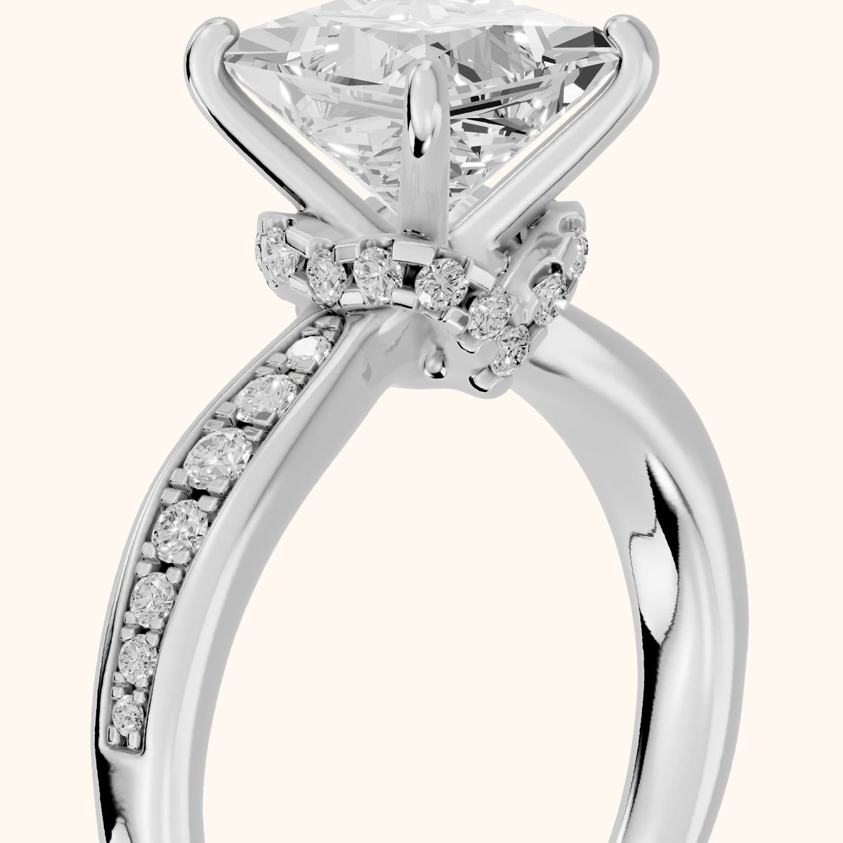 Ione Hidden Halo Pavé Princess Diamond Engagement Ring in White Gold - slant-view.webp