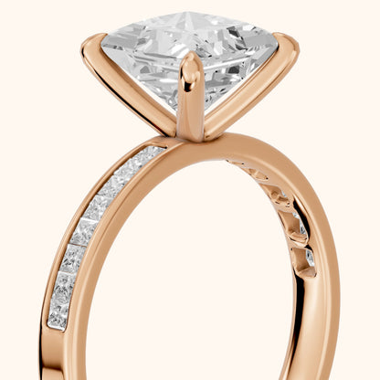Maren Sidestone Channel Set Princess Diamond Engagement Ring in Rose Gold - slant-view.webp