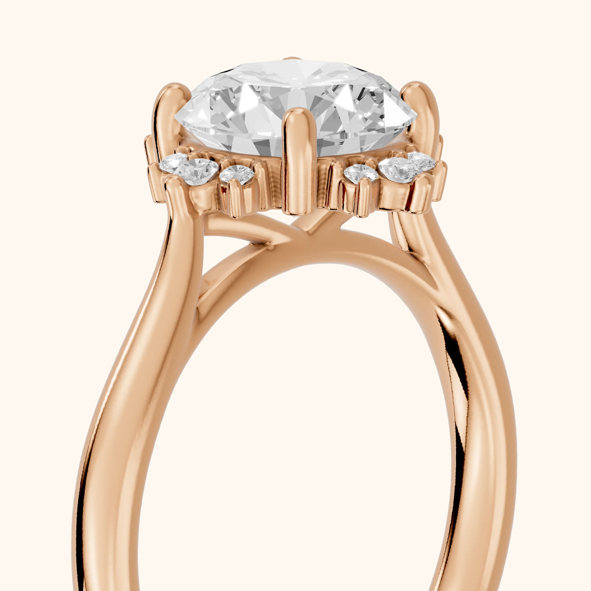 Linden Starburst Cluster Round Diamond Engagement Ring in Rose Gold - slant-view.webp