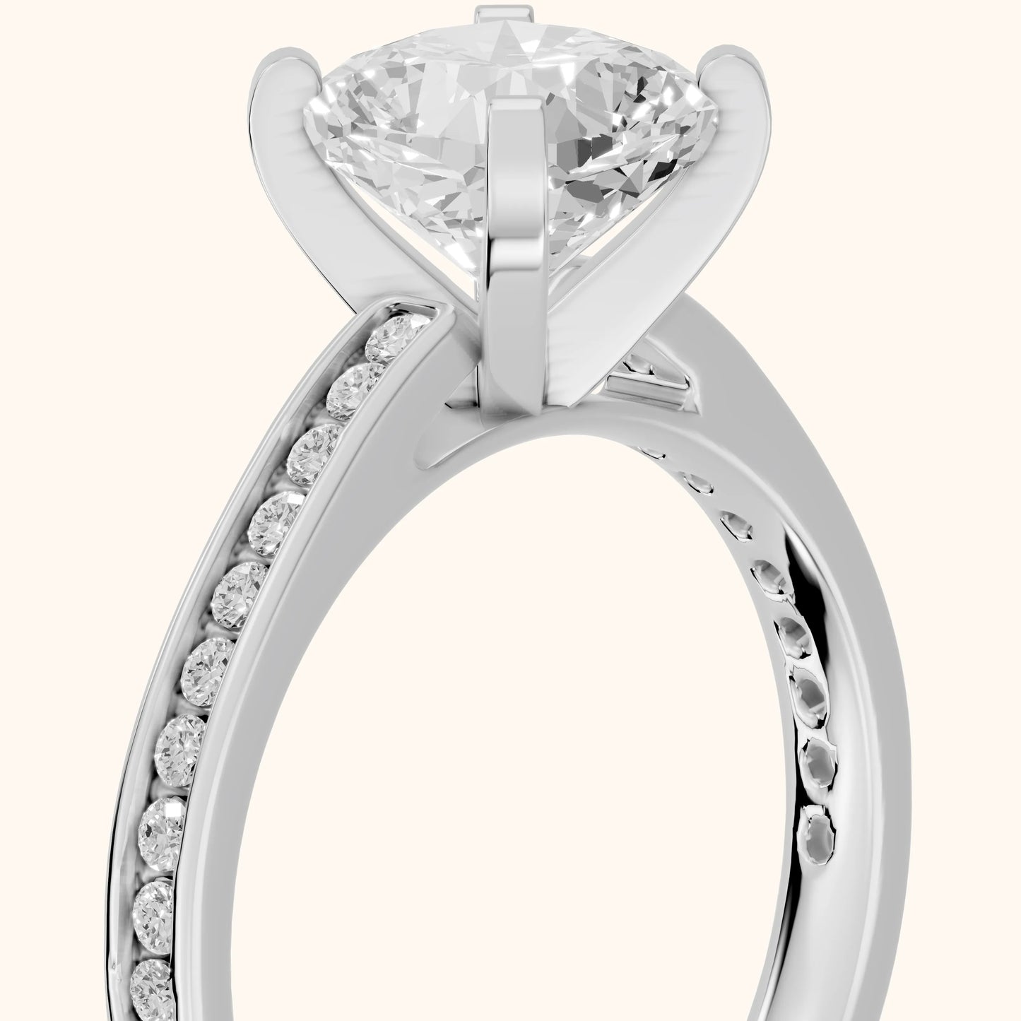 Tessa Solitaire Channel Set Cushion Diamond Engagement Ring in Platinum - slant-view.webp
