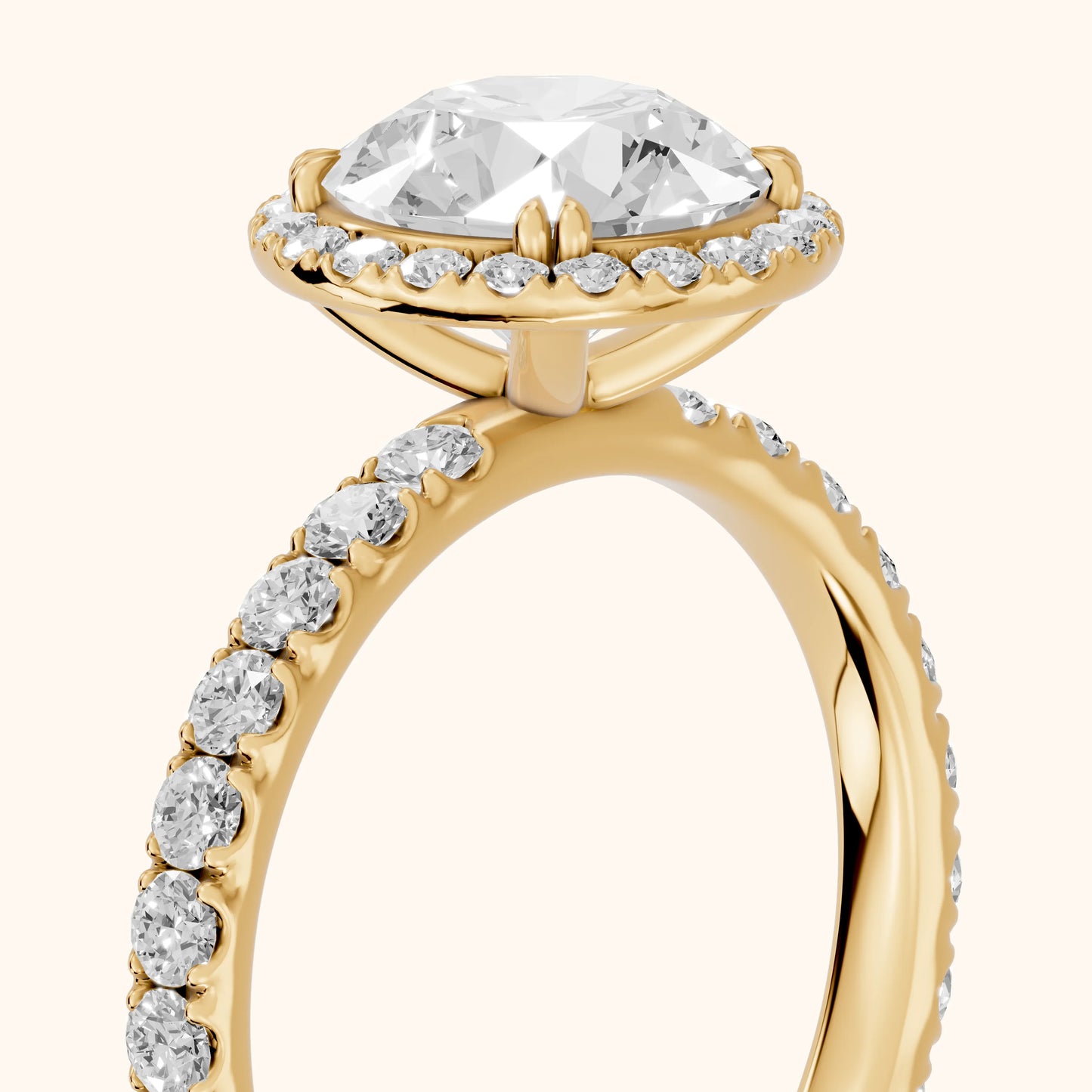 Chloe Halo Pavé Round Diamond Ring in Yellow Gold - slant-view.webp