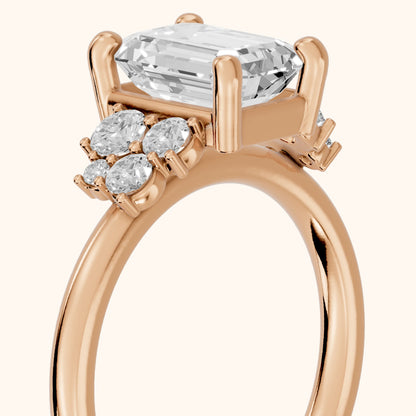 Hannah Cluster Emerald Diamond Engagement Ring in Rose Gold - slant-view.webp