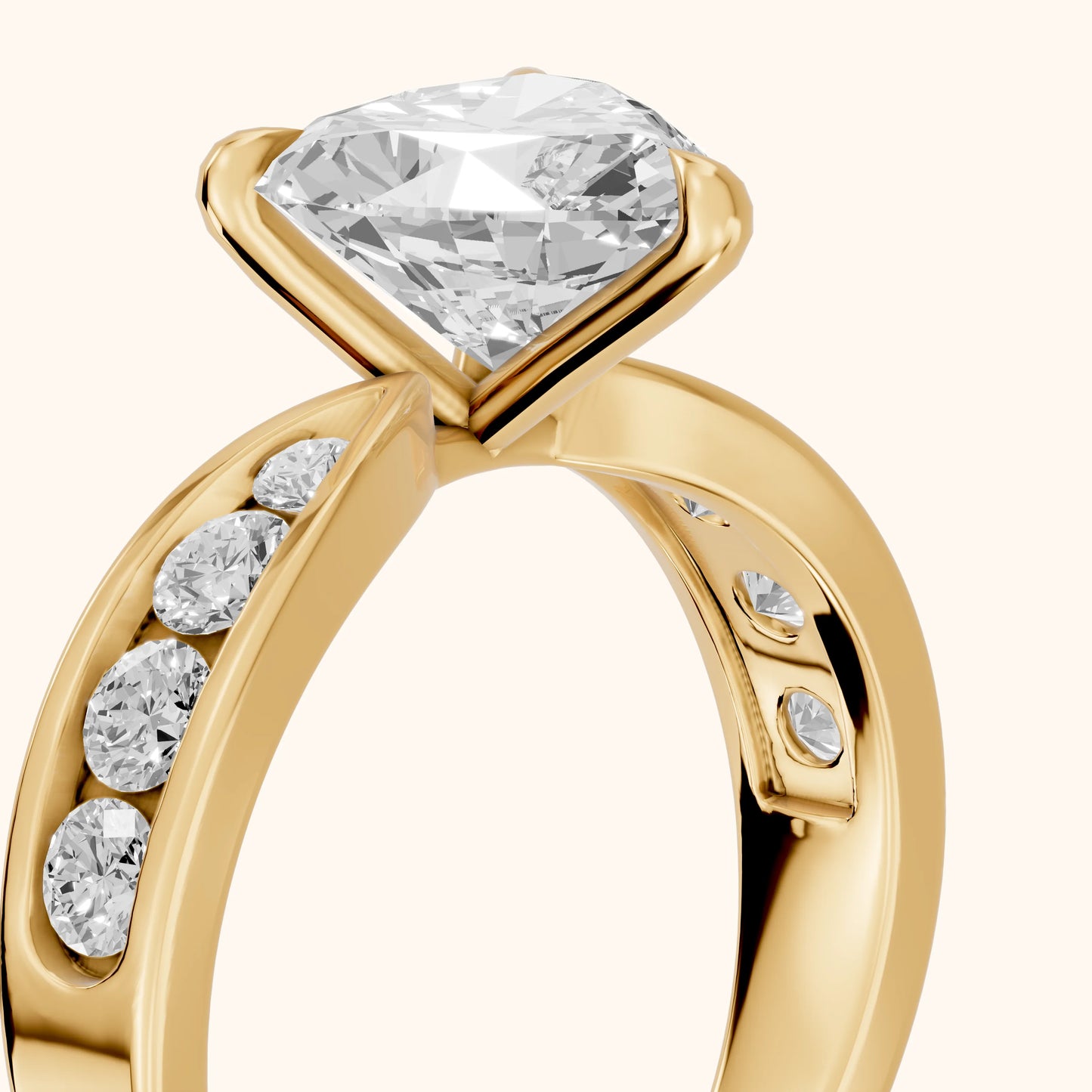Noor Channel Set Sidestone Heart Diamond Engagement Ring in Yellow Gold - slant-view.webp