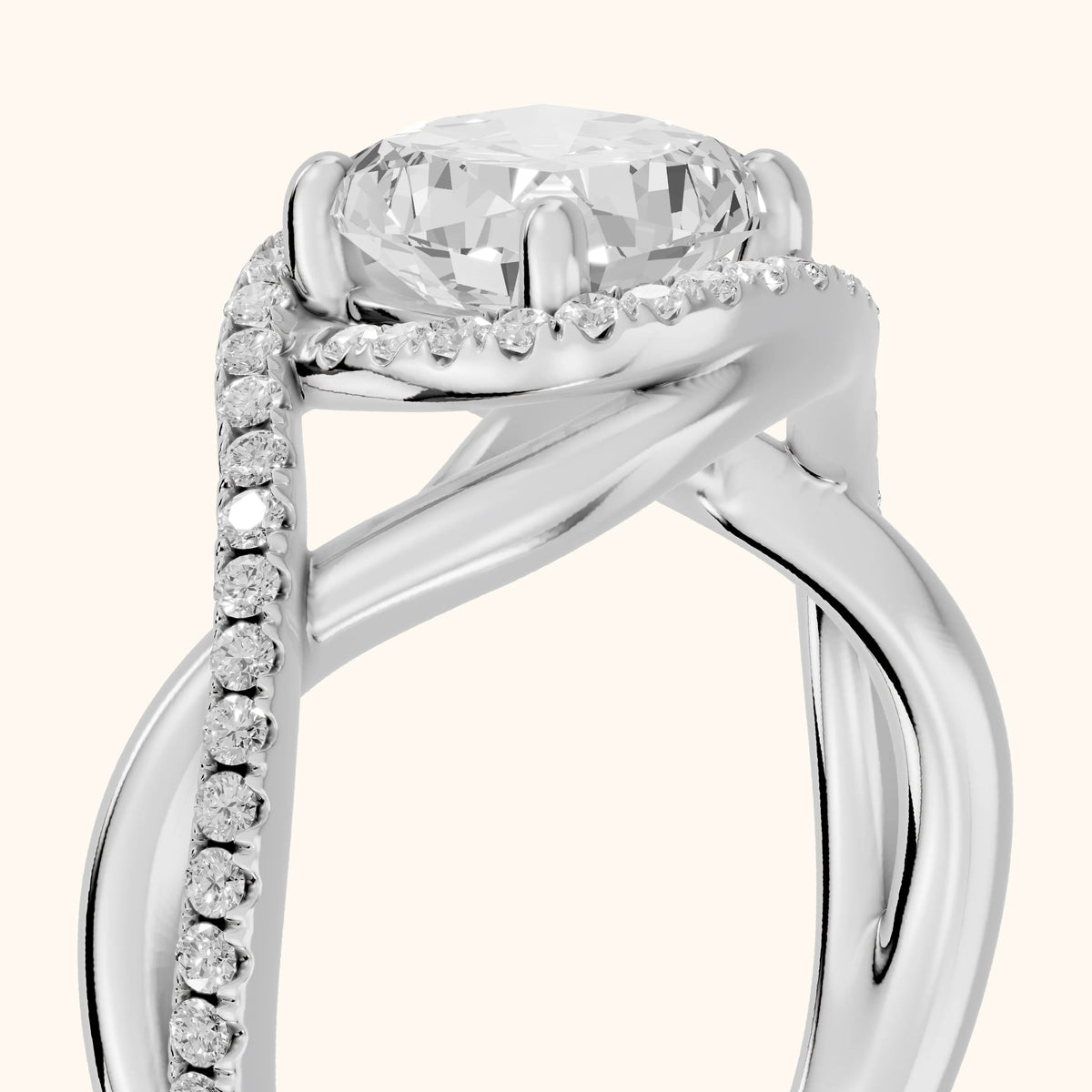 Dover Twist Halo Cushion Diamond Engagement Ring in White Gold - slant-view.webp